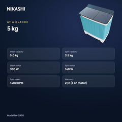 Nikashi 5 kg Semi-Automatic Washing Machine (NK-SA50) at a glance