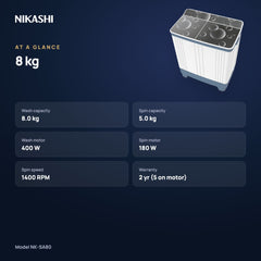 Nikashi 8 kg Semi-Automatic Washing Machine (NK-SA80) at a glance