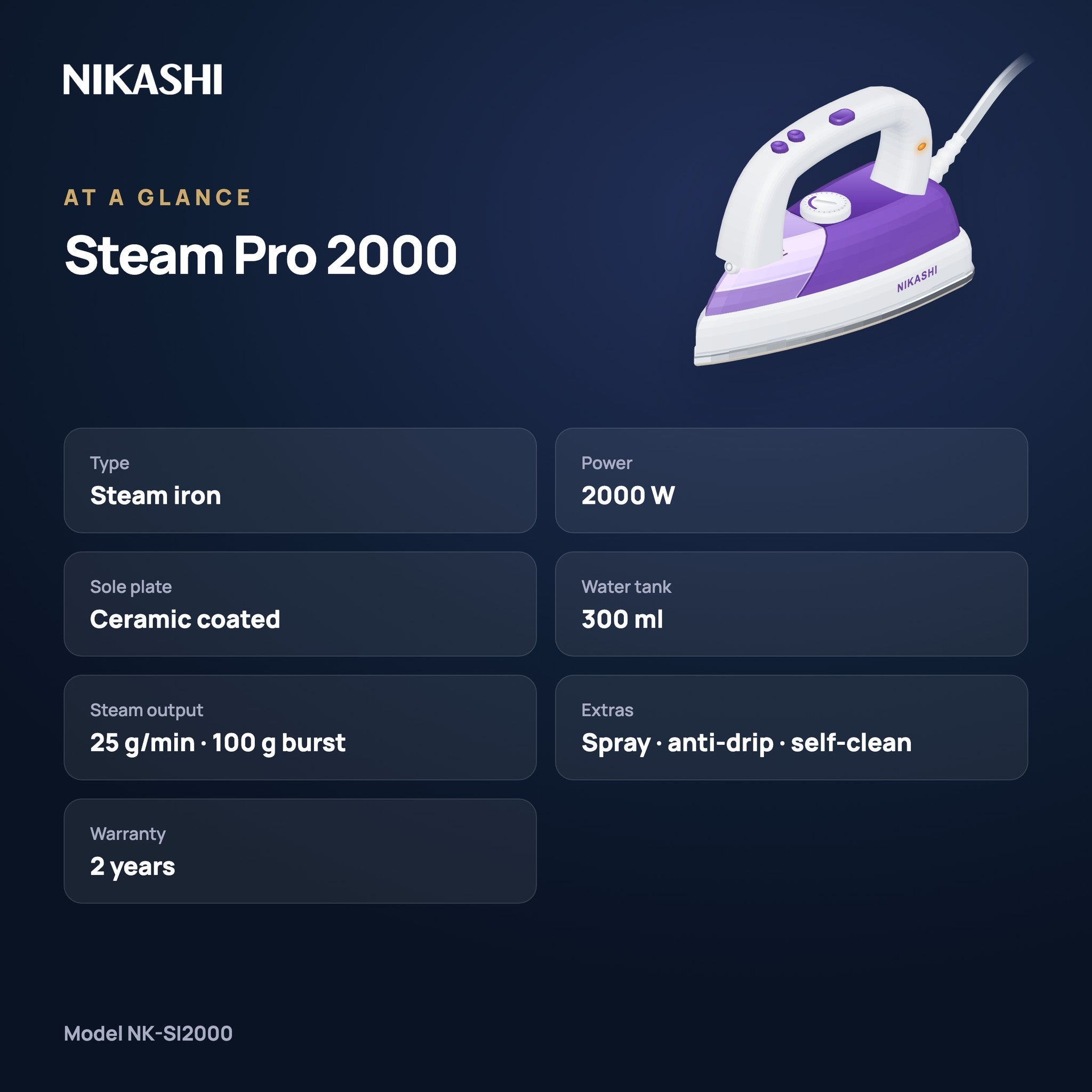 Nikashi Steam Pro 2000 Iron (NK-SI2000) at a glance
