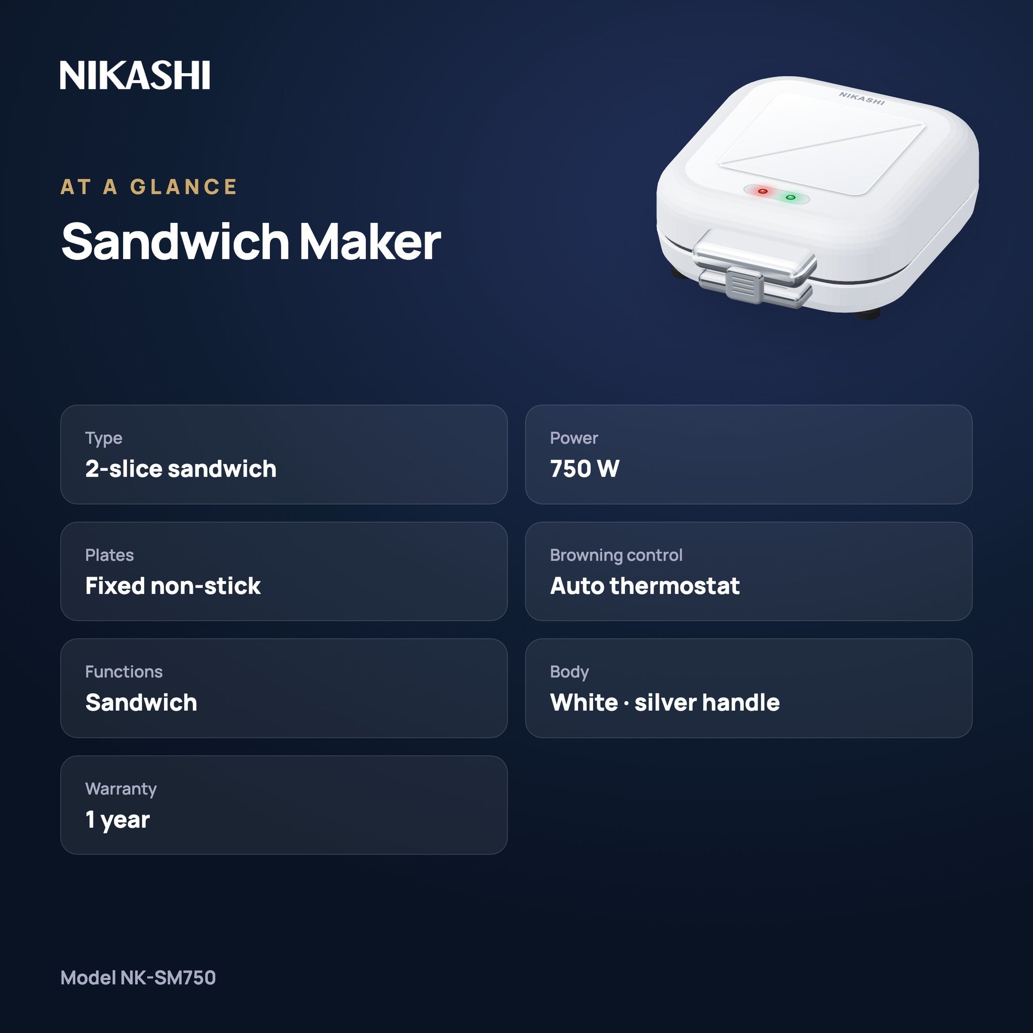 Nikashi Sandwich Maker (NK-SM750) at a glance