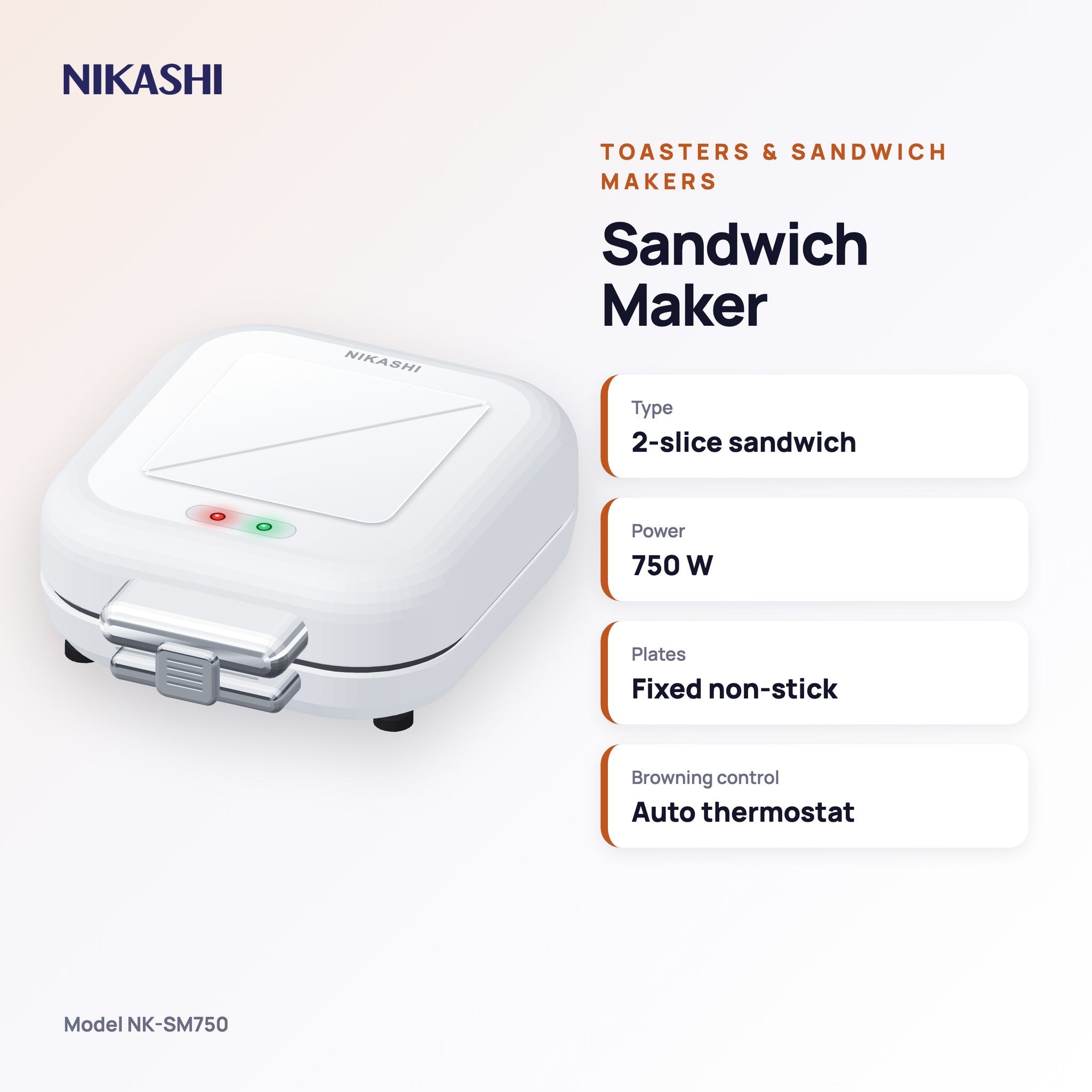Nikashi Sandwich Maker (NK-SM750) key specifications