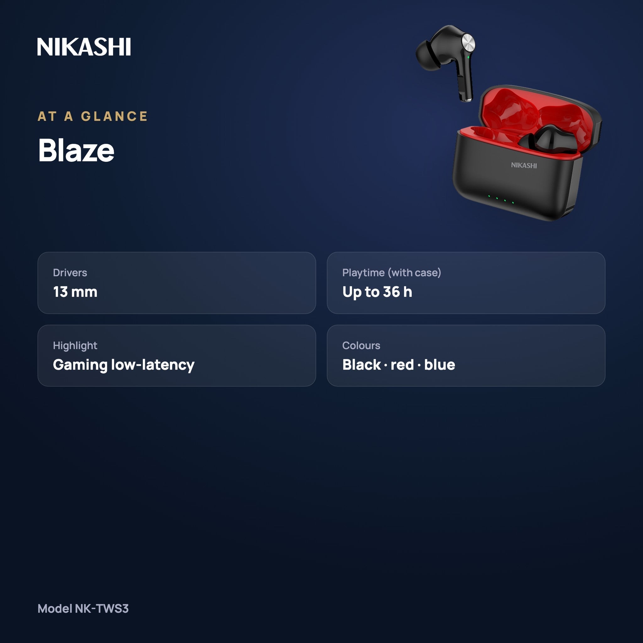 Nikashi Blaze TWS Earbuds (NK-TWS3) at a glance