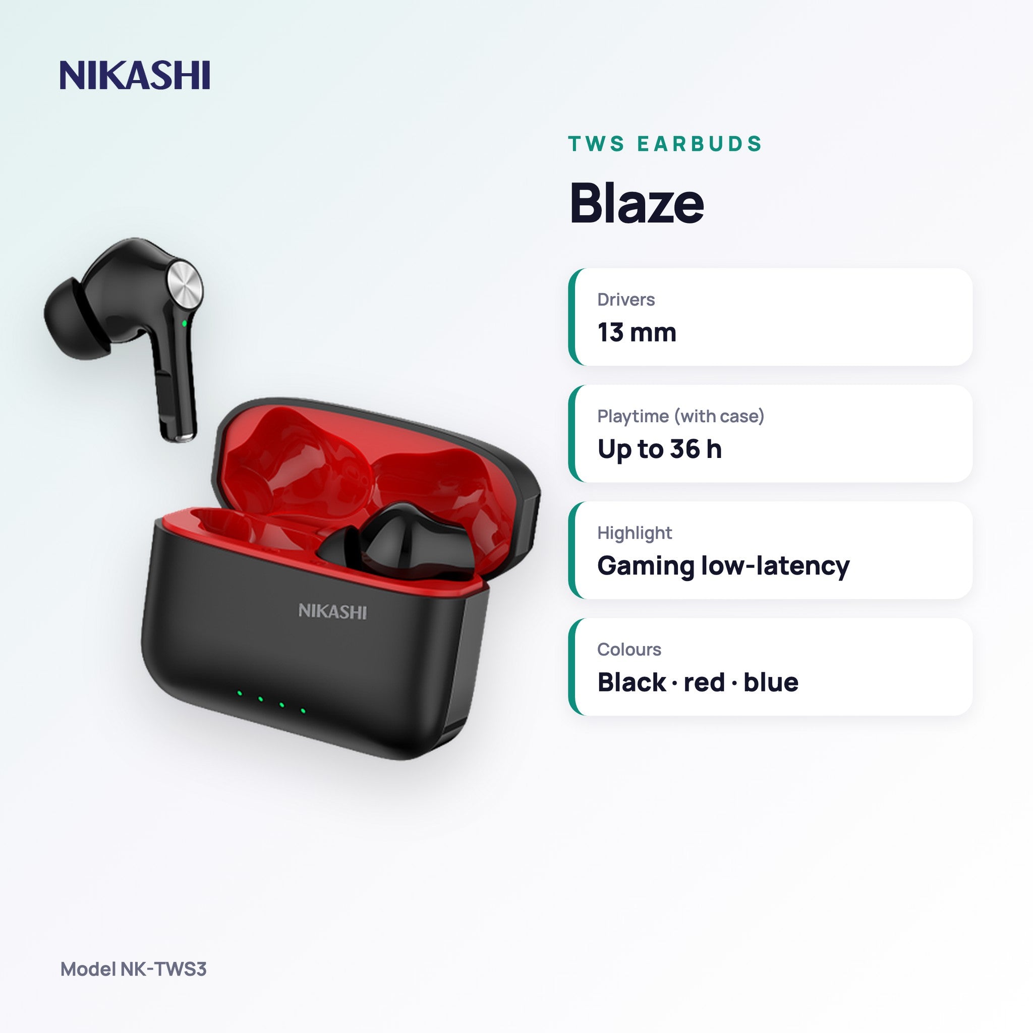 Nikashi Blaze TWS Earbuds (NK-TWS3) key specifications