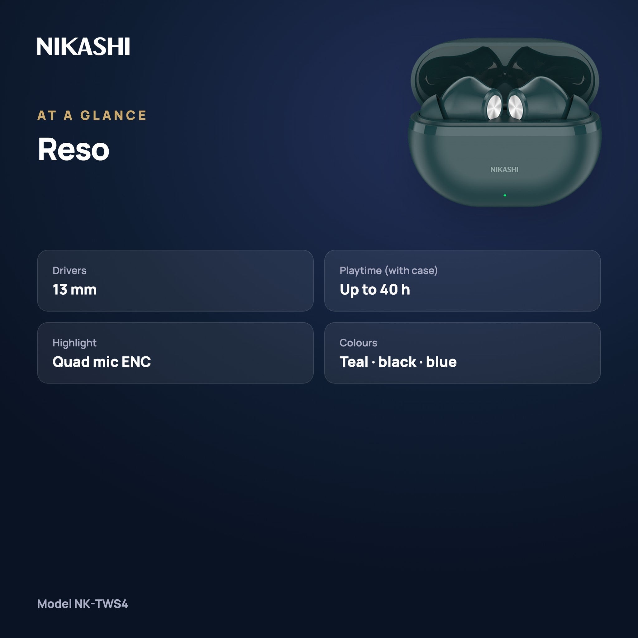 Nikashi Reso TWS Earbuds (NK-TWS4) at a glance