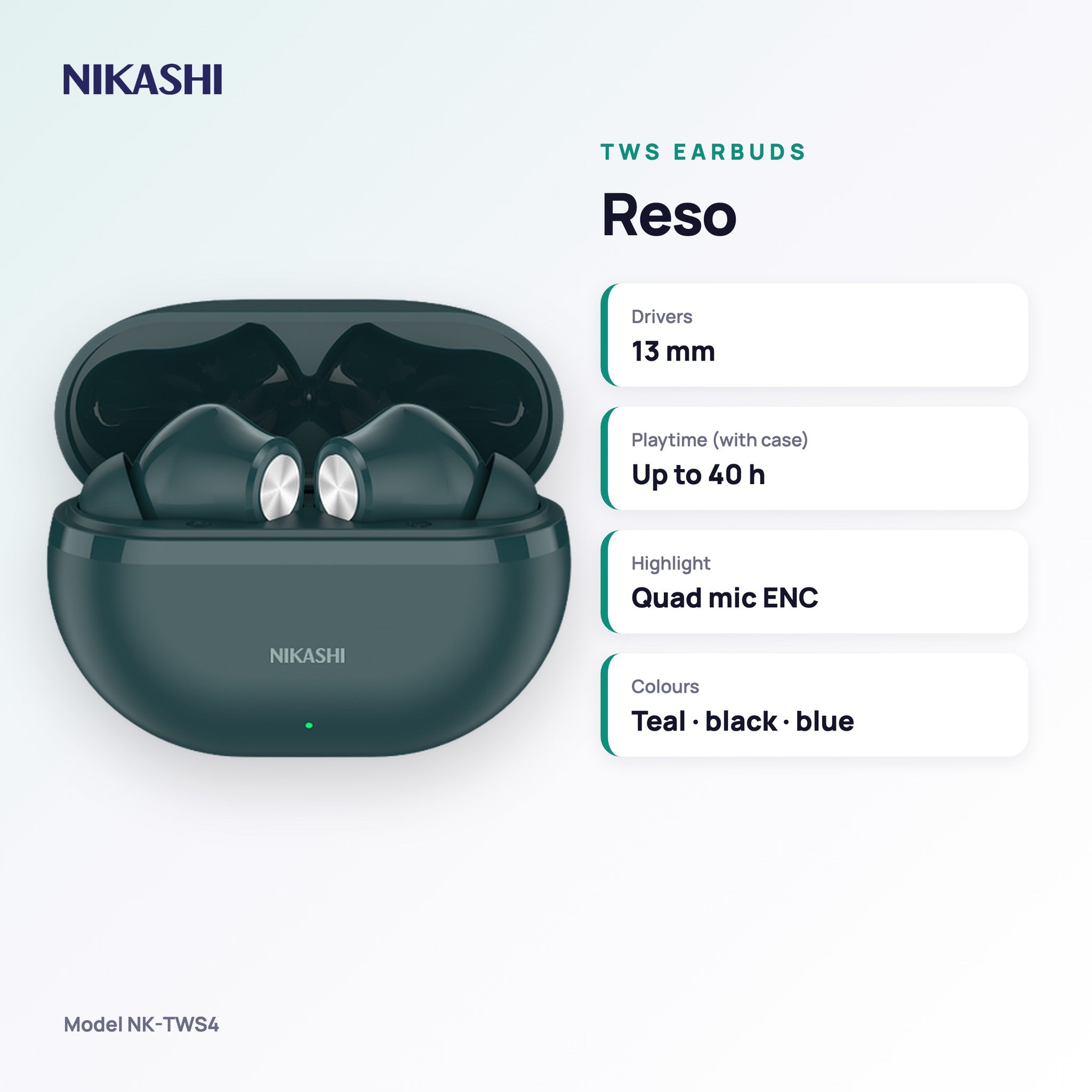 Nikashi Reso TWS Earbuds (NK-TWS4) key specifications