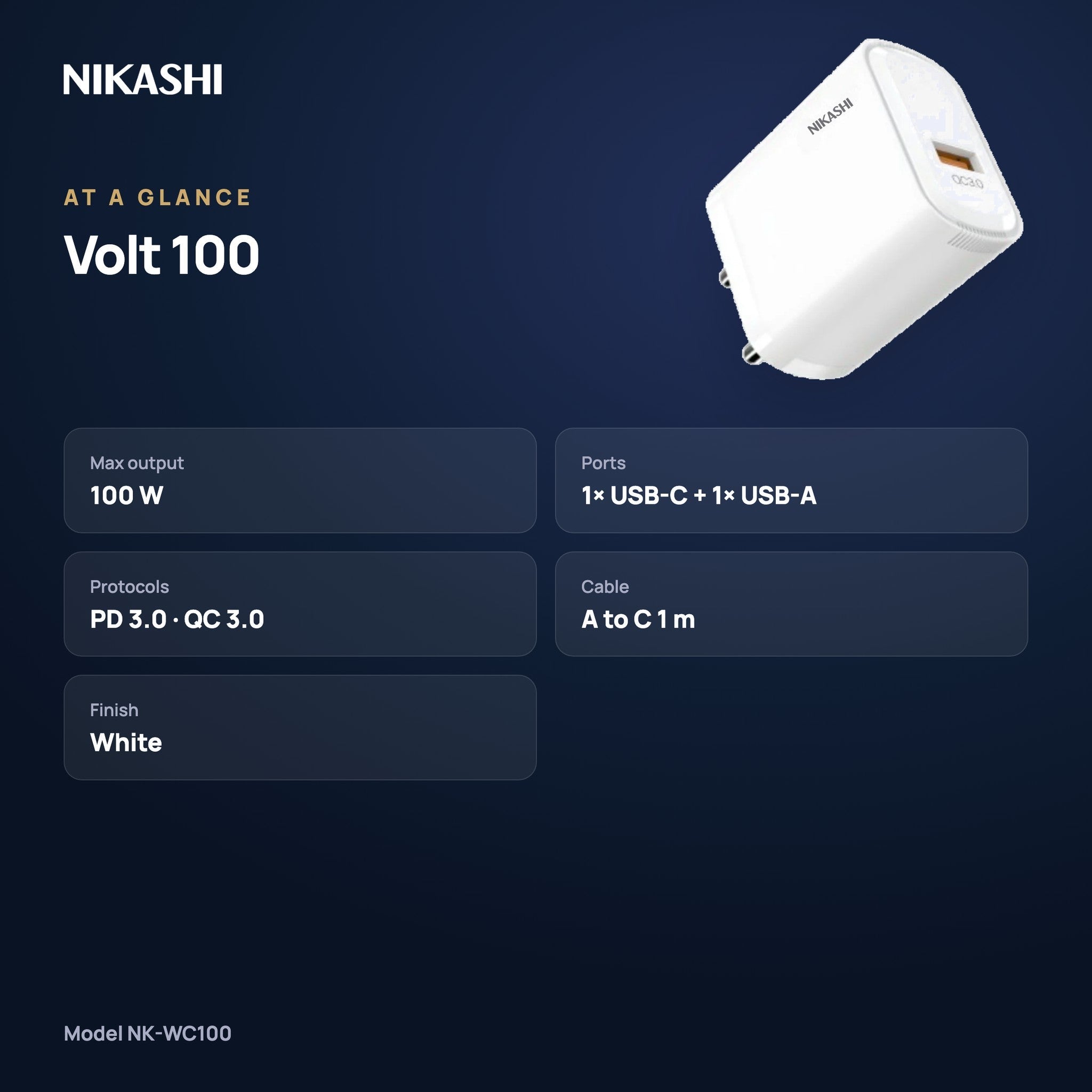 Nikashi Volt 100 Fast Charger (NK-WC100) at a glance