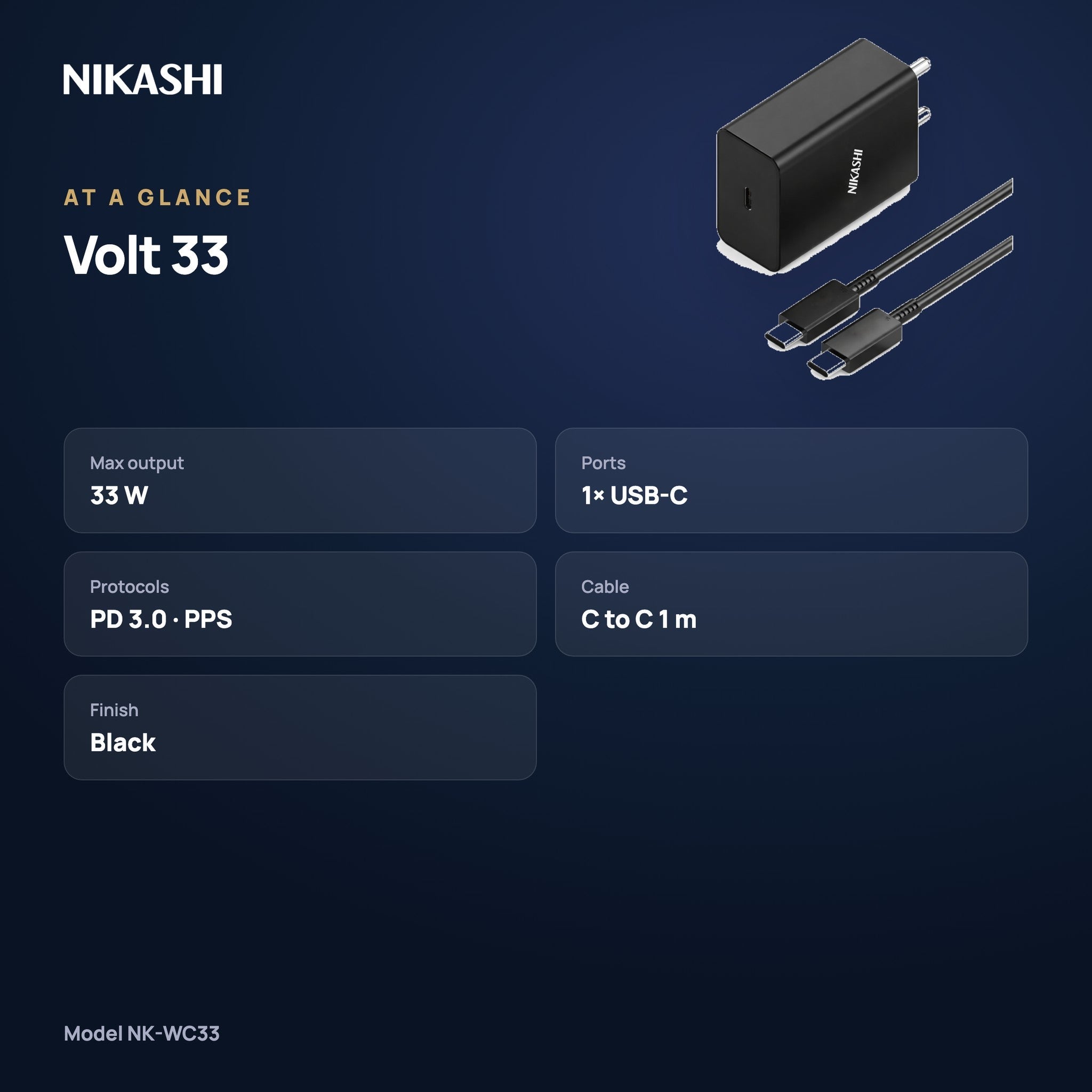 Nikashi Volt 33 Fast Charger (NK-WC33) at a glance