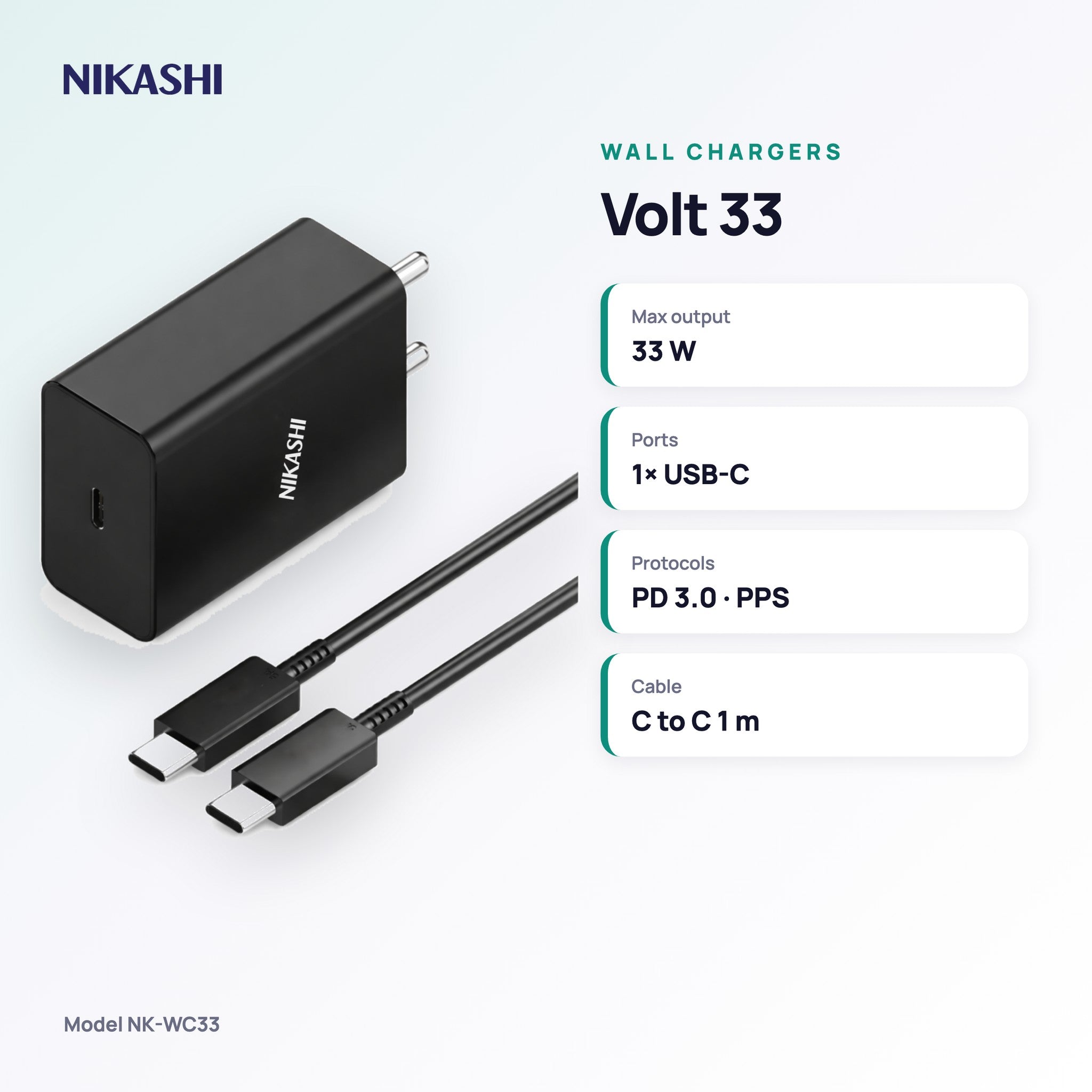 Nikashi Volt 33 Fast Charger (NK-WC33) key specifications