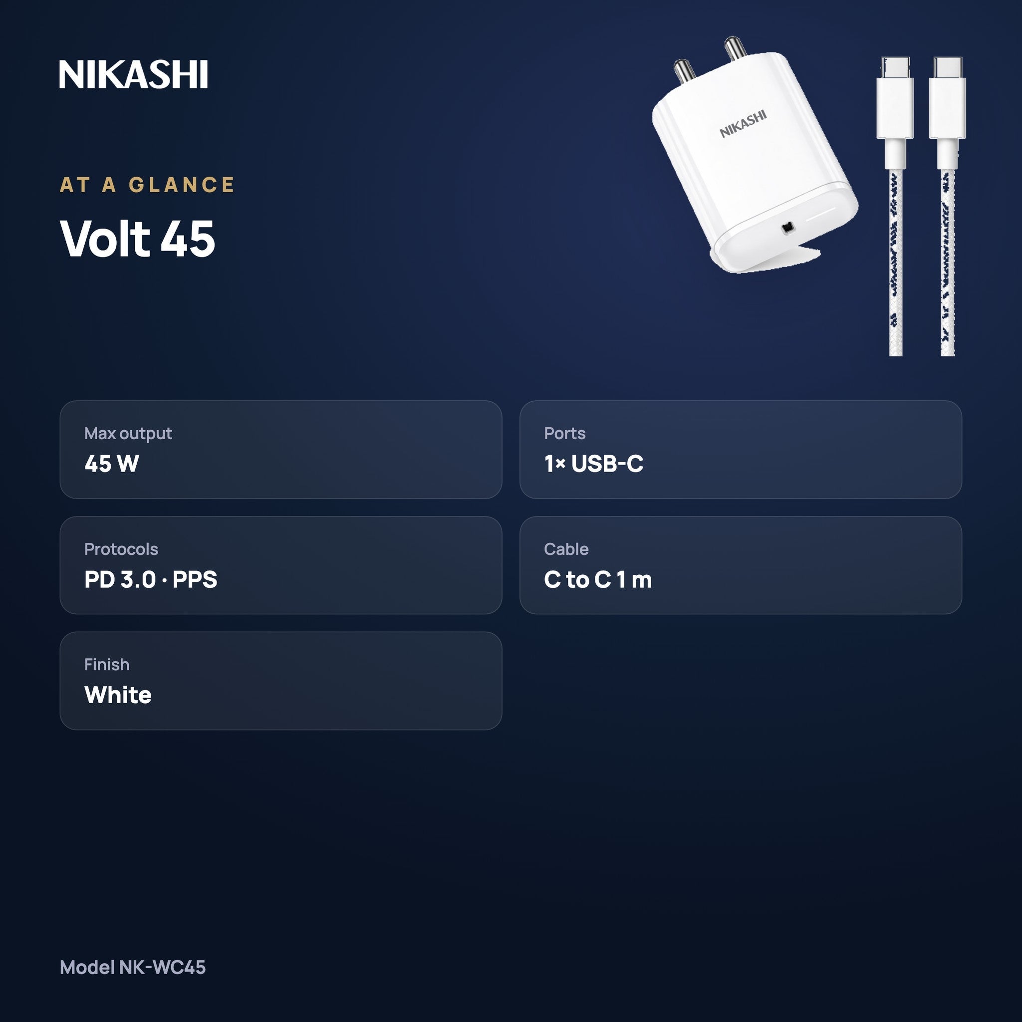 Nikashi Volt 45 Fast Charger (NK-WC45) at a glance