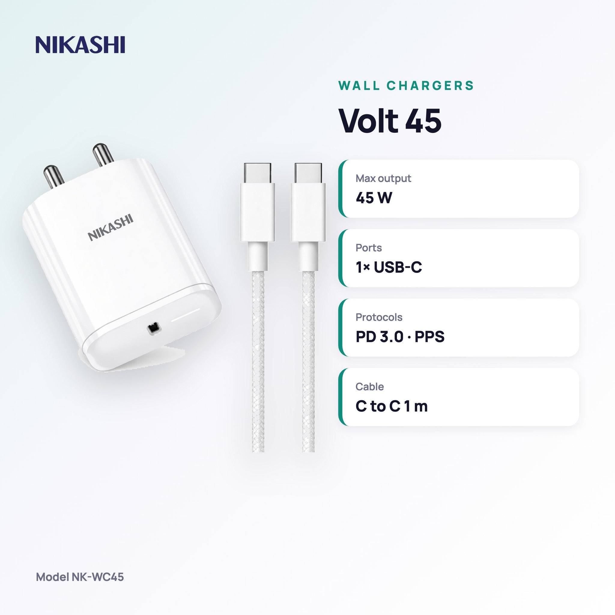 Nikashi Volt 45 Fast Charger (NK-WC45) key specifications