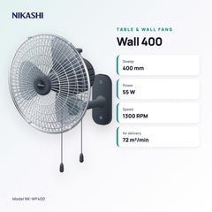 Nikashi Wall 400 Fan (NK-WF400) key specifications