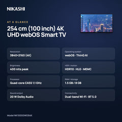 Nikashi 254 cm (100 inch) 4K UHD webOS Smart TV at a glance