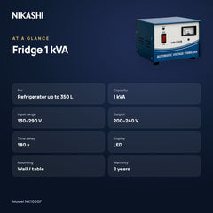 Nikashi Fridge 1 kVA Voltage Stabiliser (NK1000F) at a glance