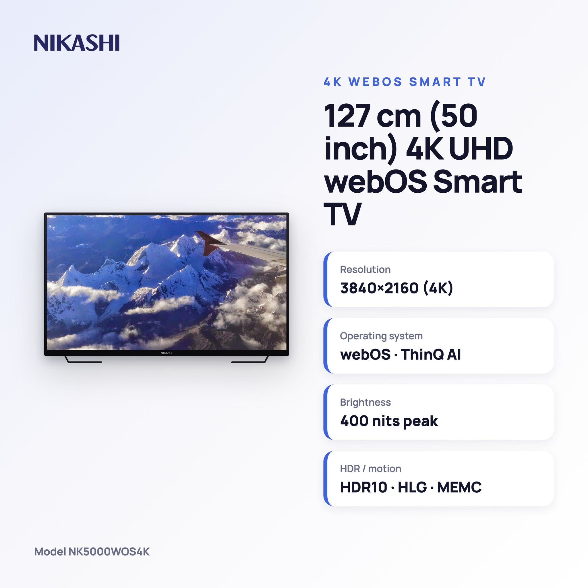 Nikashi 127 cm (50 inch) 4K UHD webOS Smart TV key specifications