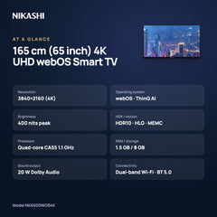 Nikashi 165 cm (65 inch) 4K UHD webOS Smart TV at a glance
