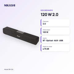 Nikashi 120 W 2.0 Soundbar (SB-120) key specifications