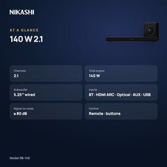 Nikashi 140 W 2.1 Soundbar (SB-140) at a glance